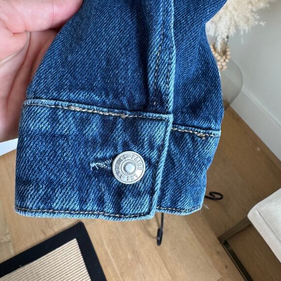 Paige Rowan Jacket Shearling Collar Dark Denim Jacket Jamee Distressed -Small - Picture 6 of 13